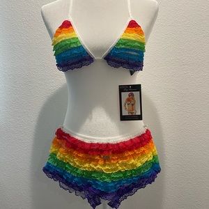 Rainbow lace 2pc rave outfit